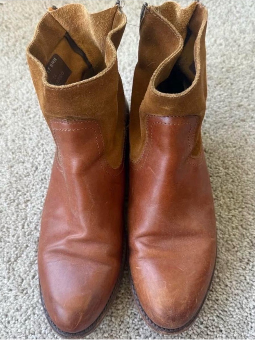 Frye Woman’s Brown Leather Ankle Boots - slip on back zipper. Beautiful boots.